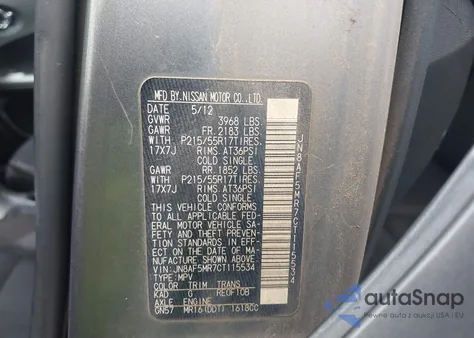 2012 Nissan Juke Sv z USA, uszkodzony, nr VIN JN8AF5MR7CT115534